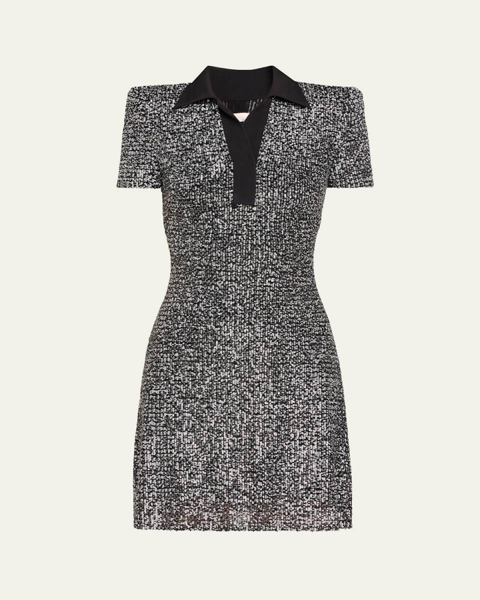 Sequined Tweed Pattern Polo Dress